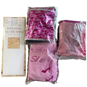 Vintage Queen Size Pantyhose Bundle Silkies Sheer to Waist Berkshire Knee‎ Highs